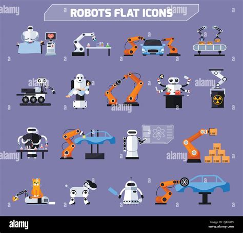 Roboter Symbole Mit Technologie Symbole Flach Isoliert Vektor