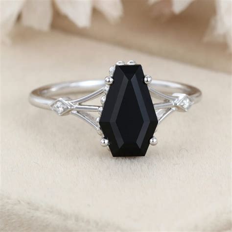 Unique Coffin Cut Black Onyx Engagement Ring In K White Gold Oveela