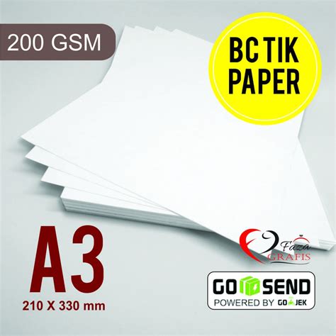 Jual Kertas Putih 200gsm Manila Gambar BC Tik A3 Kertas