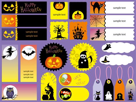 Set of assorted Happy Halloween cards and tags. 629155 Vector Art at ...