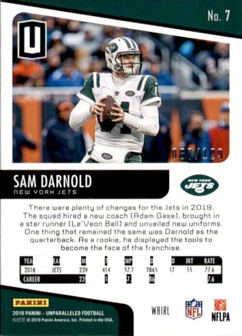 Sam Darnold 2019 Panini Unparalleled Whirl 7 129 NY Jets Numbered