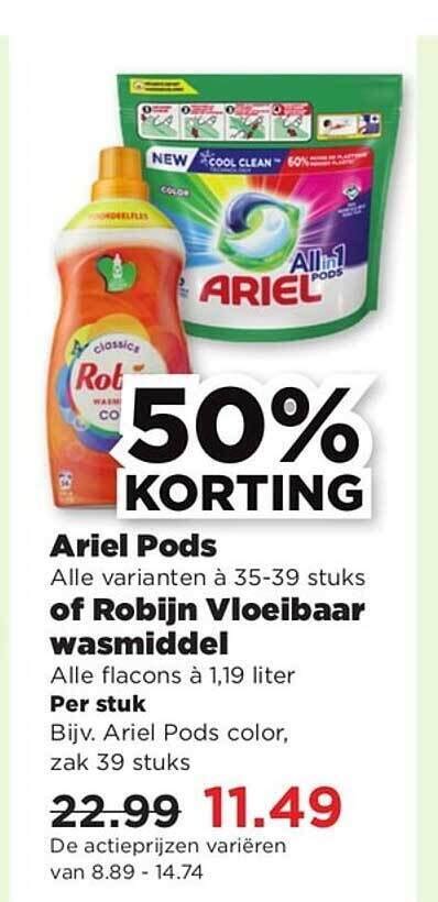 Ariel Pods Of Robijn Vloeibaar Wasmiddel Aanbieding Bij PLUS