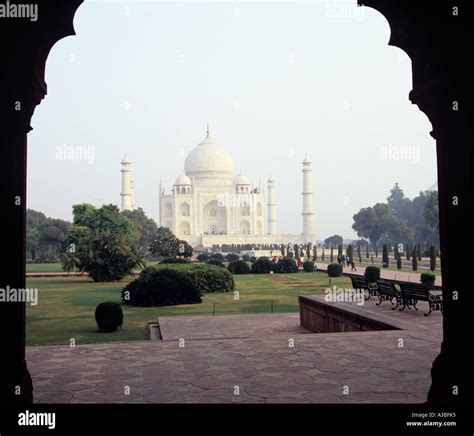 AGRA UTTAR PRADESH INDIA November The Taj Mahal At Sunrise Framed By