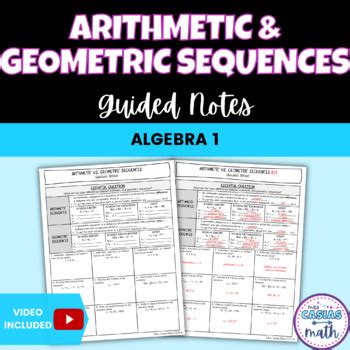 Arithmetic And Geometric Sequences Guided Notes Lesson Algebra