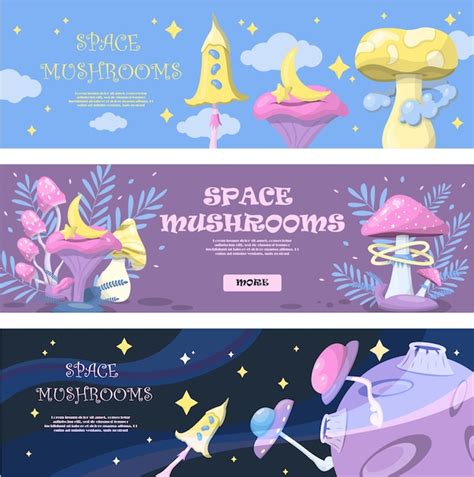 Premium Vector Set Of Vector Magic Mushrooms Space Cartoon Mushrooms