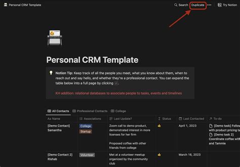 Notion Personal CRM template