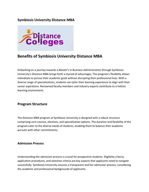 Ppt Symbiosis University Distance Mba Distance College Powerpoint