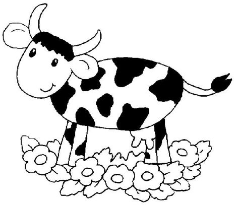 Coloriage Vache Mignonne et Fleurs télécharger et imprimer gratuit