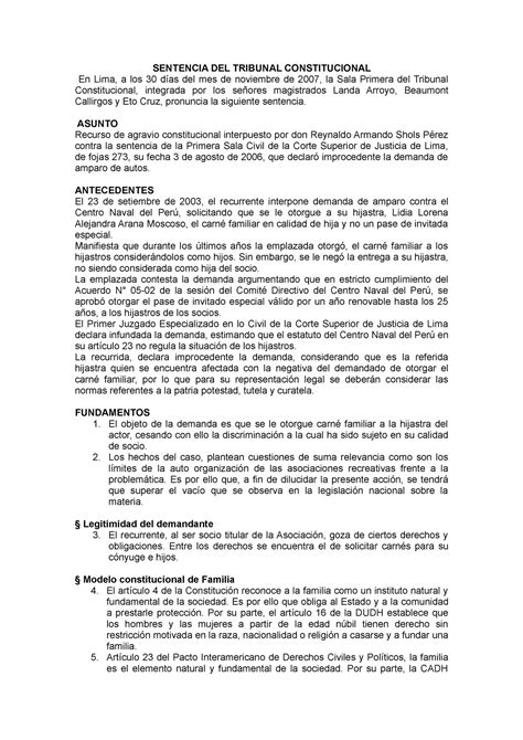 Sentencia Del Tribunal Constitucional Sentencia Del Tribunal Constitucional En Lima A Los 30