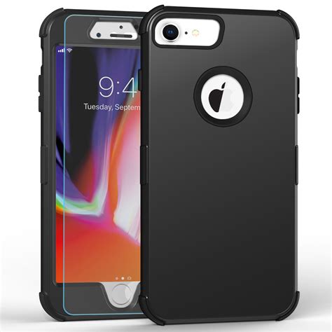 Iphone 8 With Tempered Glass Screen Protector Dteck 3 Layer Rugged Shockproof Hybrid Case Pc