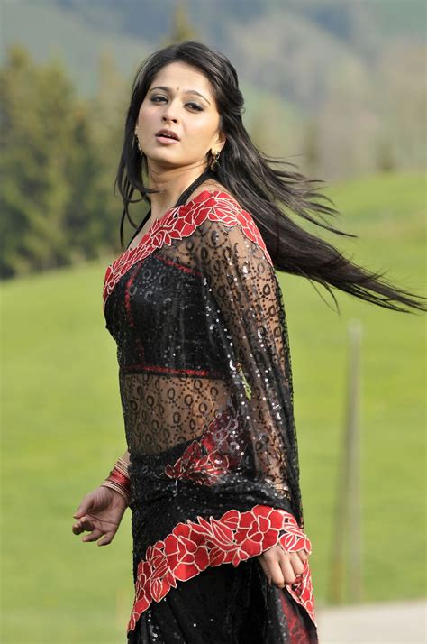 Anushka Shetty Hot Black Saree Navel Show