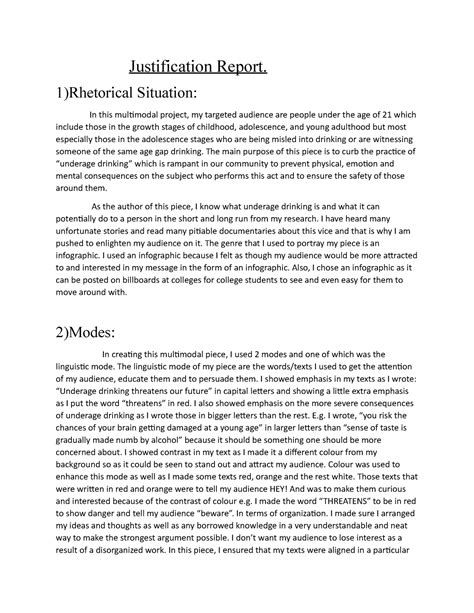 My Justification Justification Report 1 Rhetorical Situation In This Multimodal Project My