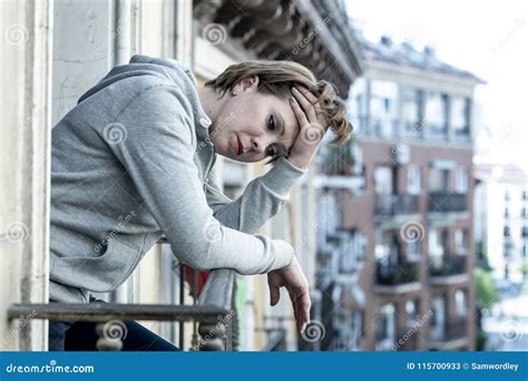 Young Attractive Unhappy Depressed Lonely Woman Crying Looking In