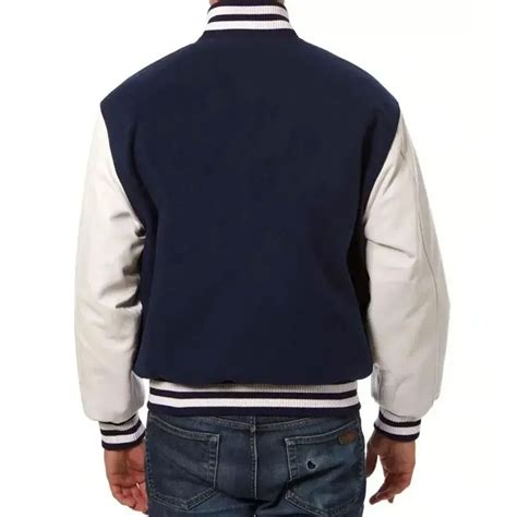 Wool Leather Full Snap Atlanta Braves Varsity Navy Blue And White