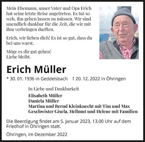 Traueranzeigen von Erich Müller trauerundgedenken de