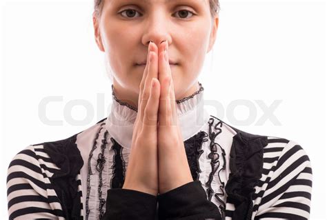 Woman Holds Her Hands Together Stock Image Colourbox