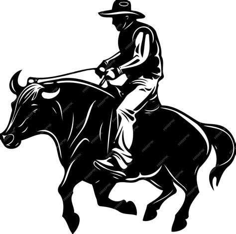 Premium Vector | Cowboy man riding a bull at a rodeo bull riding black and white silhouette