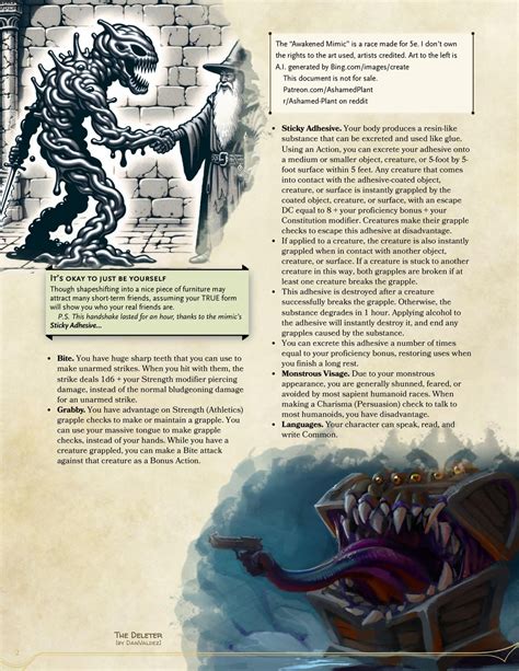 Awakened Mimic Homebrew Race For 5e R Dndhomebrew