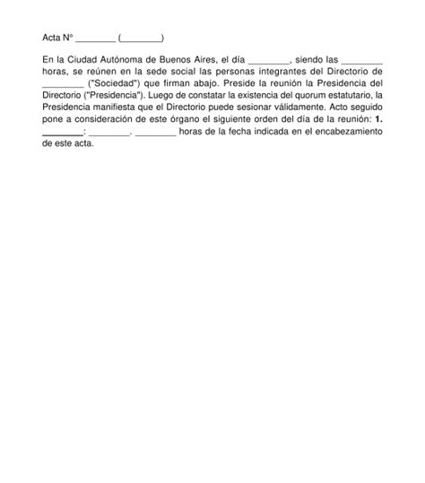 Acta De Directorio De Sociedad Anónima Modelo