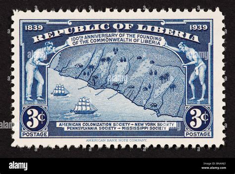 Postage Stamp From Liberia Depicting Its Coastline Stock Photo Alamy