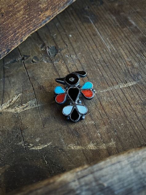 S Era Zuni Inlay Peyote Bird Sterling Silver Pin Gem