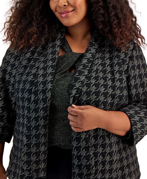 Kasper Plus Size Houndstooth 3 4 Sleeve Blazer Macys