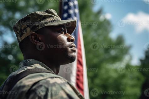 American soldier portrait, us flag background. Generative AI 24078445 ...