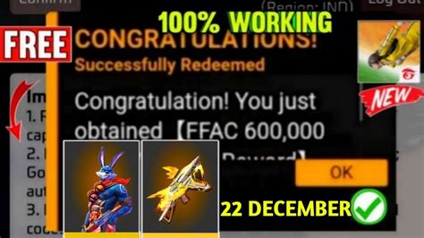 FREE FIRE REDEEM CODE TODAY 22 DESEMBER REDEEM CODE FREE FIRE FF