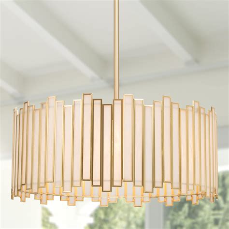 Durent Lighting Gold Drum Chandelier 4 Light Modern Drum Pendant