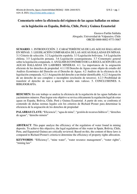 Pdf Comentario Sobre La Eficiencia Del Régimen De Las Aguas Halladas