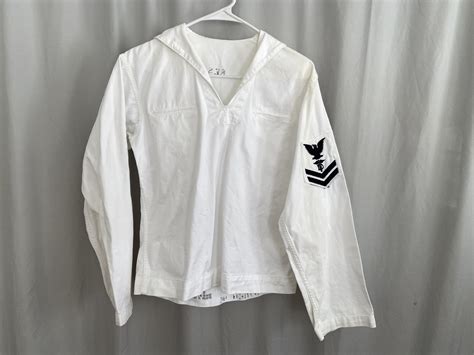 Vintage White US Navy Sailor Crackerjack Shirt With Patch White