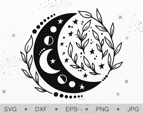 Moon Phases Celestial Svg Moon Clipart Blooming Lotus Moon Floral