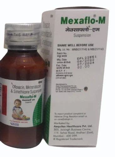 Mexaflo M Ofloxacin Metronidazole And Simethicone Suspension Syrup 60