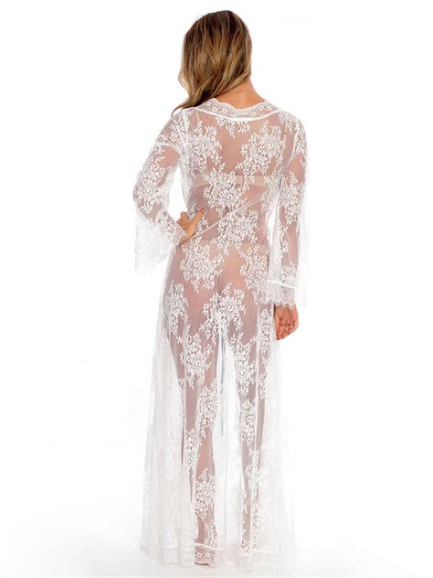 Lace Cover Up Long Sleeve Open Front Sheer Sexy Beachwear