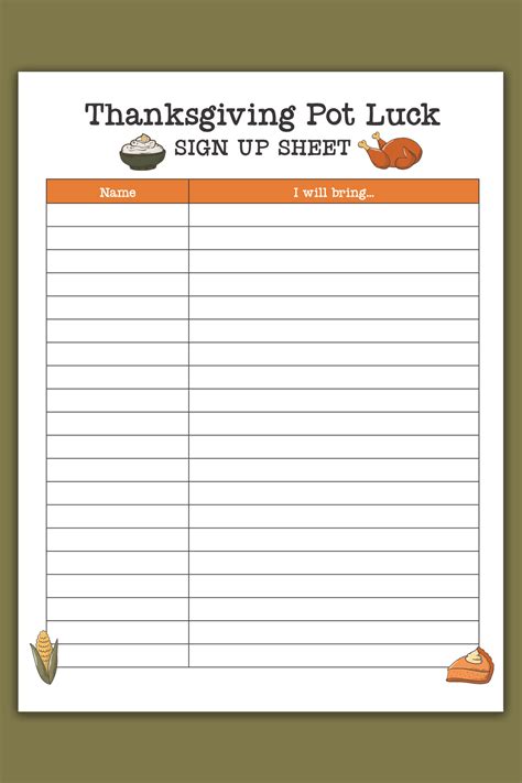 Free Printable Thanksgiving Potluck Sign Up Sheet Prntbl