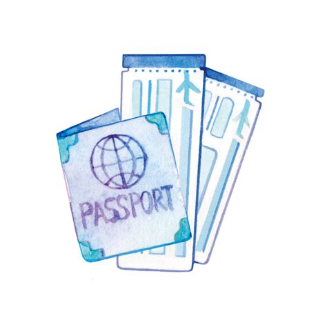 Hand Drawn Watercolor Passport Air Ticket Travel Supplies Hand Account Stickers Hand Clipart