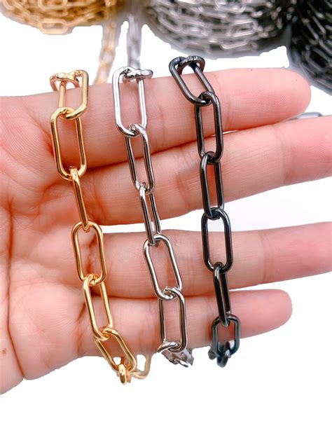 22k Gold Filled Paperclip Chain Necklace Chain High Quality Gold Plated Flat Oval Rectangle