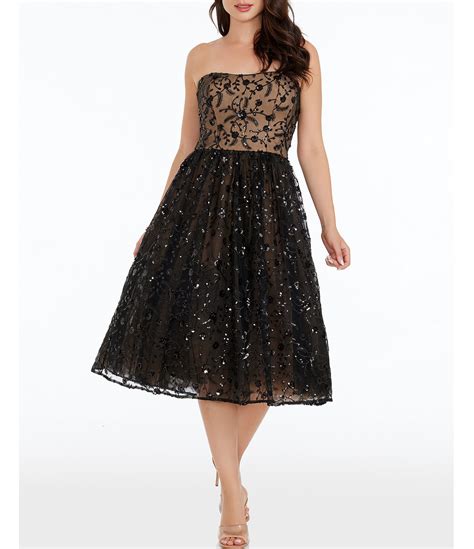 Dress The Population Embroidered Tulle Strapless Fit And Flare Dress Dillards