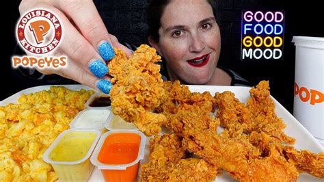 Asmr Popeyes Chicken Tenders Macaroni And Cheese Mukbang Eating