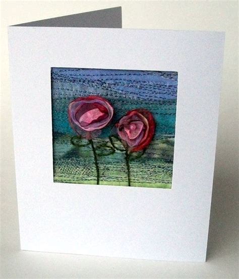 Spring Flowers Stitched Fabric Landscape Fabric Art Card Etsy Flower Cards Fabric Art