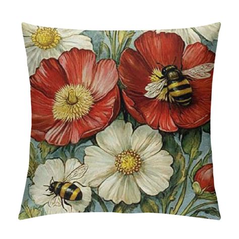 BCIIG Flowers Bees Art Nouveau Graphic Decorative Cushion Throw Pillow