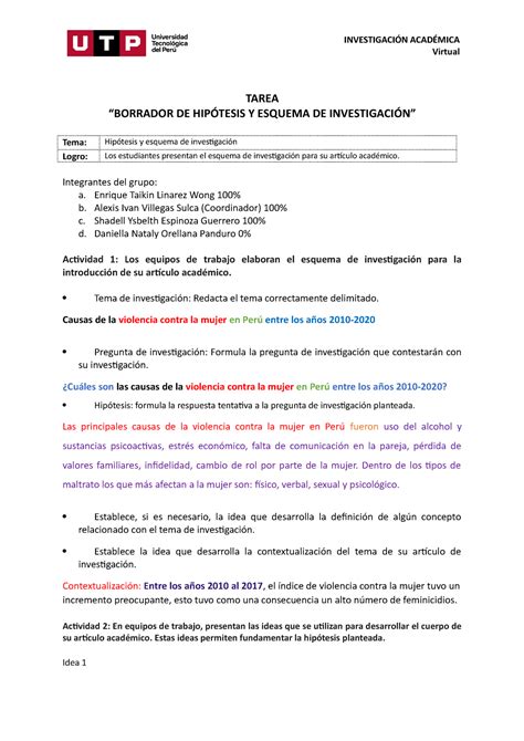 S7 Tarea Borrador de hipótesis y esquema de investigación