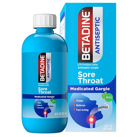 Betadine Antiseptic Sore Throat Gargle Mint Flavor 8 Oz Treat