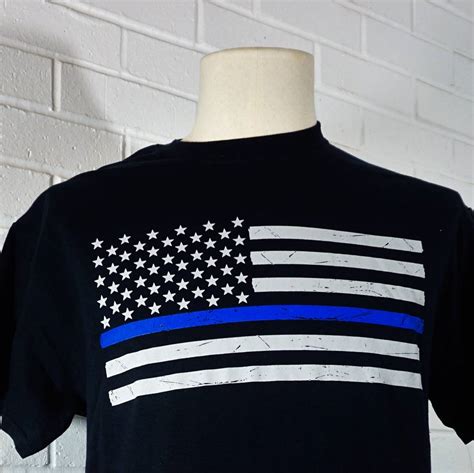 Black Thin Blue Line One Sided Flag T Shirt Stars And Stripes The Flag