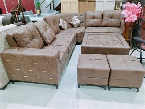 Chesterfield Brown Leather Sofa Set For Hotel Carpenter Assembly At