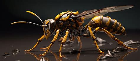 A Yellow and Black Hornet Insect on Reflective Surface Stock ...