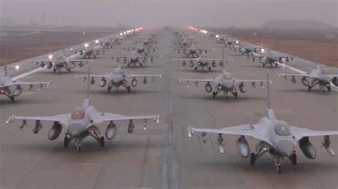 F 16 Elephant Walk At Kunsan Air Base Fighter Jets Line Up On Runway Youtube