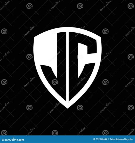 JC Monogram Logo With Bold Letters Shield Shape With Black And White