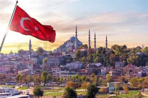 Suleymaniye Mosque And The Turkish Flag Istanbul Turkey Stock Image