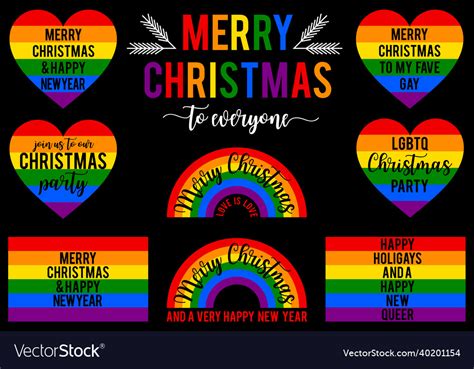 Rainbow Christmas Cards Lgbt Pride Gay Lgbtq Vector Image